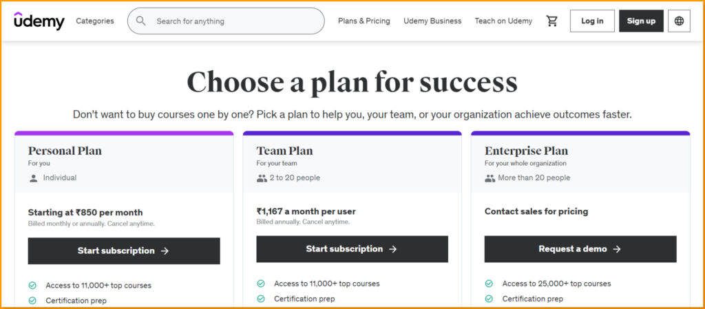 Udemy Pricing Plans